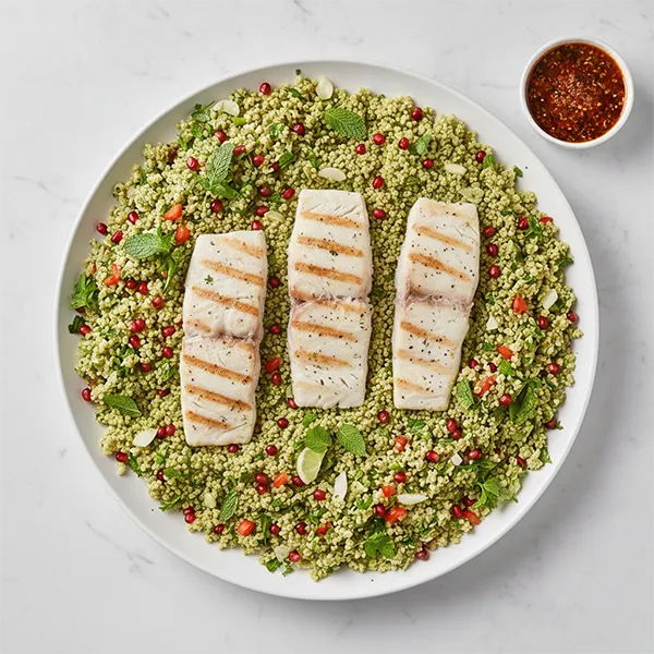 Iraqi Fish masgouf with zesty freekeh